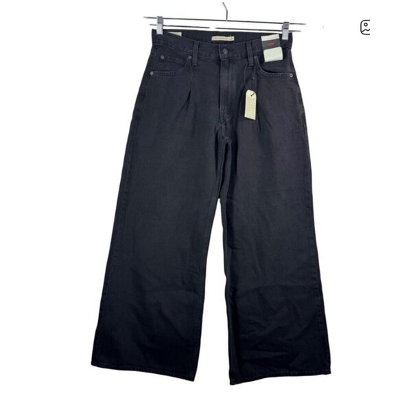 Levis Baggy dad wide leg jeans pleated retro boho black grunge 90s sz 28 - Picture 1 of 11